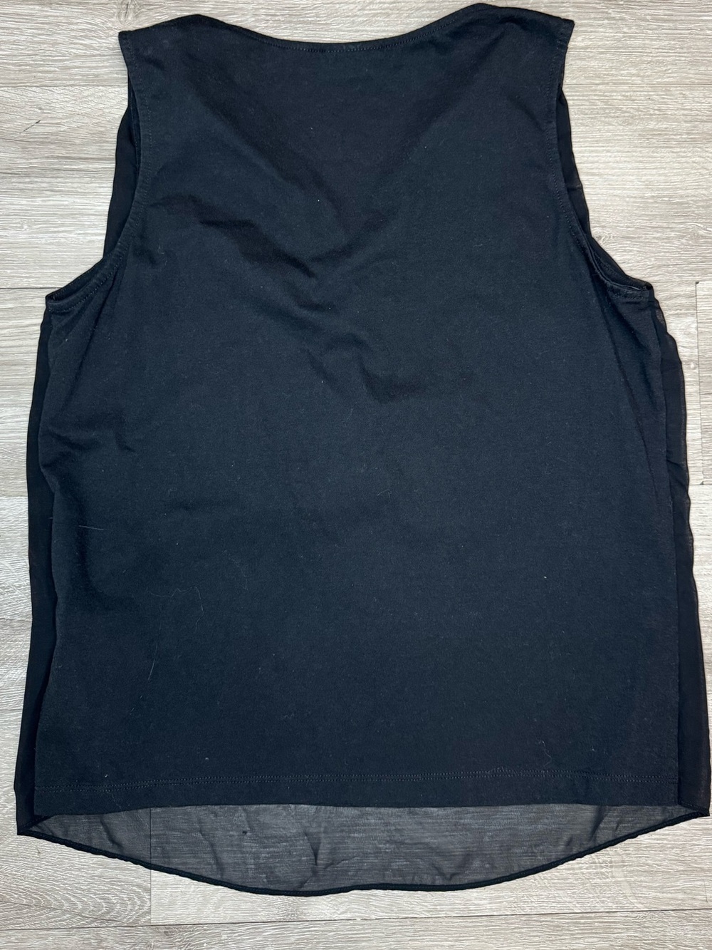 Black Sleeveless Zip Front Sheer Layered Hem Blouse Large - Picture 3 of 3